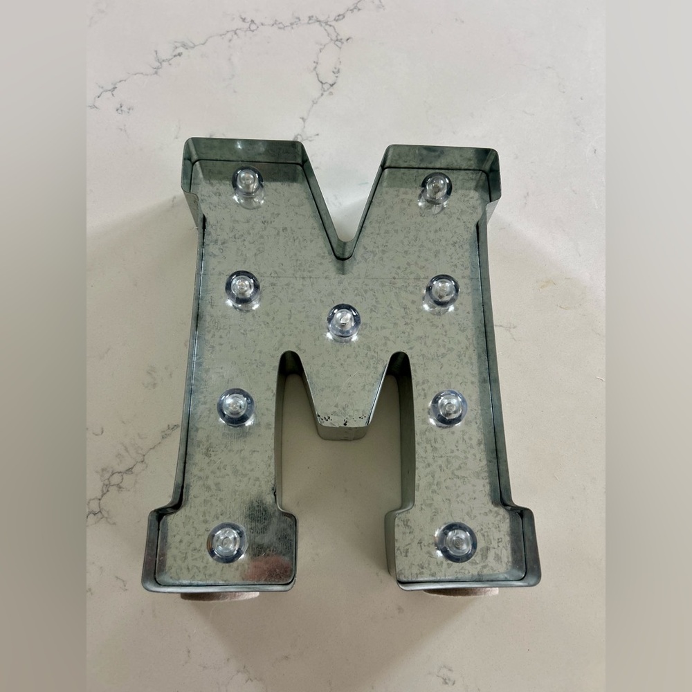 Silver Metallic Marquee Letter ‘M’ Room Decor with Battery Operated Lights